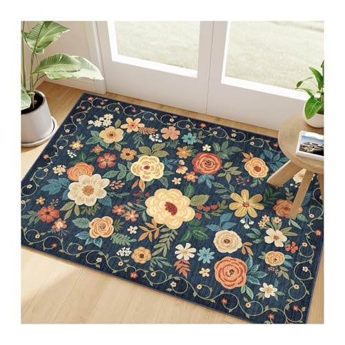 QAUUCP Vintage Teppich Schlafzimmerdekor Plüschteppich Flauschige weiche Teppiche for Wohnzimmer Blumenmuster Lounge Bodenmatte Verdicken Waschbarer Teppich(Color 9,100x160cm) von QAUUCP