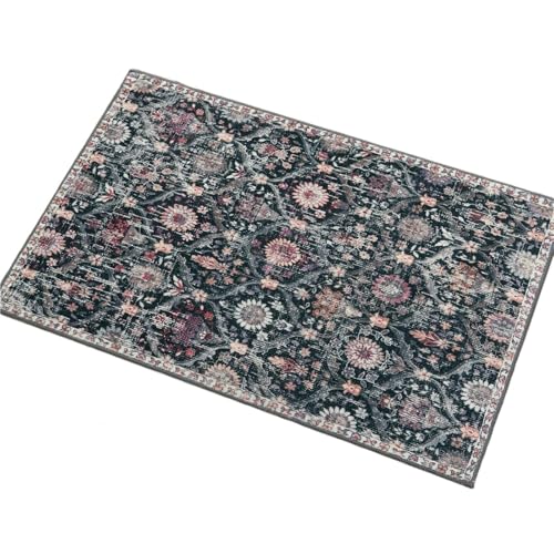 QAUUCP Vintage Teppich Trellis Waschbarer Teppich, Küchenteppiche for Eingangsbereich und Badezimmer, rutschfeste Matte, ultradünn, Kleiner orientalischer Überwurfteppich für(Color4,80x160CM) von QAUUCP