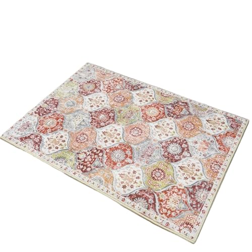 QAUUCP Vintage Teppich Trellis Waschbarer Teppich, Küchenteppiche for Eingangsbereich und Badezimmer, rutschfeste Matte, ultradünn, Kleiner orientalischer Überwurfteppich für(Color8,80x120CM) von QAUUCP