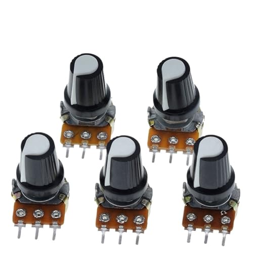 5 Stück WH148 1K 10K 20K 50K 100K 500K Ohm 15mm 3-poliger linearer Kegel-Drehpotentiometerwiderstand mit weißer AG2-Kappe(1M) von QAVLXIE