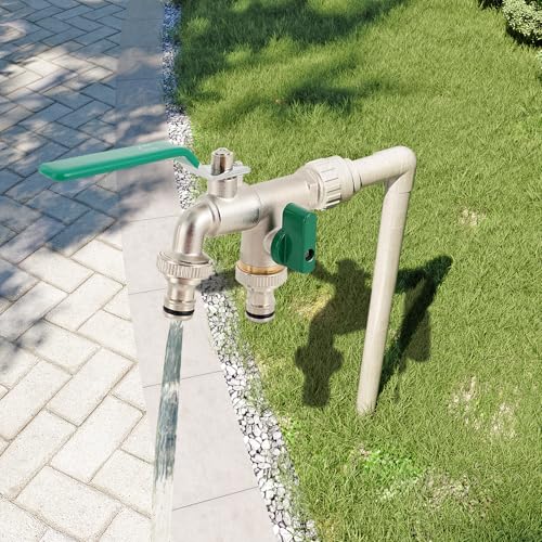 QAVODB 1/2 zoll Doppel-Wasserhahn Doppelventil-Wasserhahn, Messing Auslaufhahn Kugelhahn Gartenhähne,Anschluss Wand Garten Kalt Wasserhahn Waschbecken Armatur von QAVODB