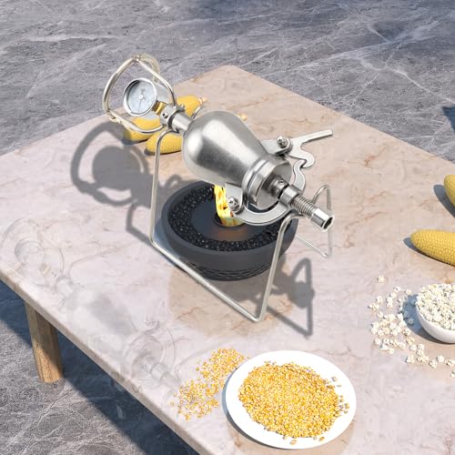 QAVODB 100ml Hochdruck-Popcornmaschine Mini-Edelstahl Professionelle Popcorn-Bräter, Handkurbel Gasheizung Langsamer Schub Mit Manometer Für Familienfeiern Studienpartyspaß von QAVODB