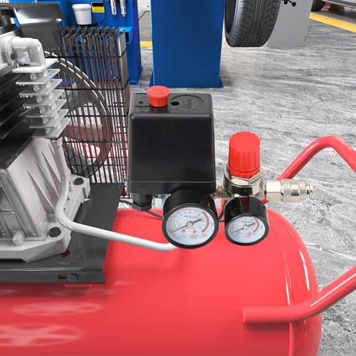QAVODB 230V/20A Druckregler mit Druckschalte, Luftkompressor 5.0-8.0bar IP44 mit 2 Manometer für Schnellen Druckreduzierschalter von QAVODB