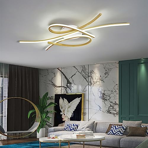 Dimmbare LED Deckenleuchte Moderne Wohnzimmerlampe Schlafzimmerlampe Decke mit Fernbedienung Innen Design Deckenbeleuchtung für Wohnzimmer Küche Arbeitszimmer Büro (Gold, Schwarz, 100CM) (Gold) von QAZPLM
