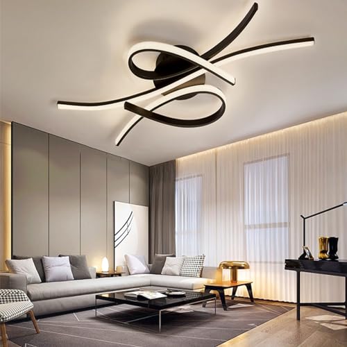 Dimmbare LED Deckenleuchte Moderne Wohnzimmerlampe Schlafzimmerlampe Decke mit Fernbedienung Innen Design Deckenbeleuchtung für Wohnzimmer Küche Arbeitszimmer Büro (Gold, Schwarz, 100CM) (Schwarz) von QAZPLM