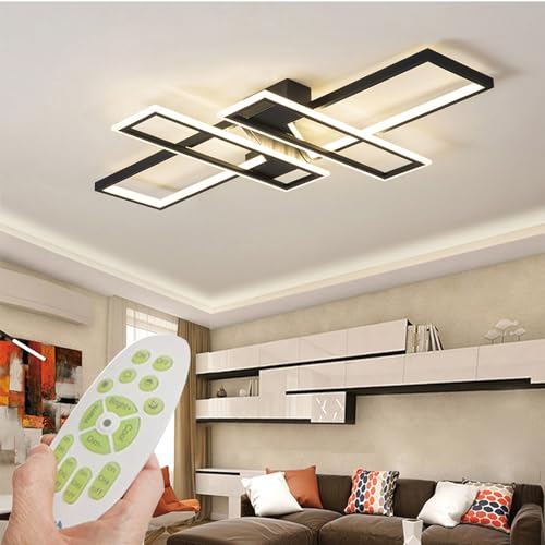 LED Deckenleuchte Modern Wohnzimmerlampe Dimmbar mit Fernbedienung Kreative Rechteck Design Deckenlampe Aluminium Acryl Dekorative Beleuchtung Schlafzimmer Wohnzimmer Esszimmer Flur Lampen (Schwarz) von QAZPLM