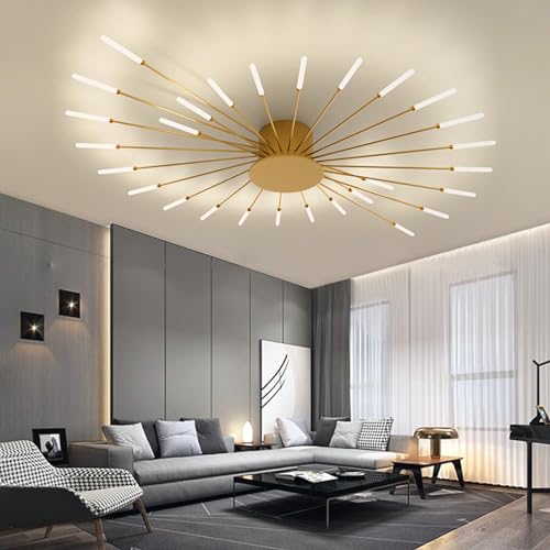 Modern LED deckenlampe Wohnzimmer Schwarz deckenleuchte Golden deckenlampe Ø105cm Ringe deckenlampen ceiling light Dimmbar mit Schlafzimmer Büroküche von QAZPLM