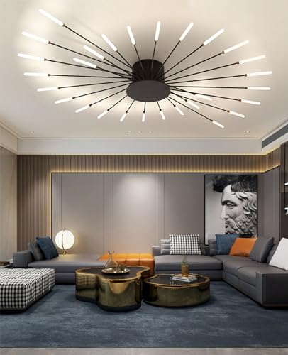 Modern LED deckenlampe Wohnzimmer Schwarz deckenleuchte Golden deckenlampe Ø105cm Ringe deckenlampen ceiling light Dimmbar mit Schlafzimmer Büroküche von QAZPLM