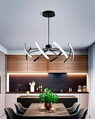 QAZPLM DimmbareLED hängelampe esstisch，Pendelleuchte esstisch schwarz Veränderbare Formen，hängelampe wohnzimmer mit Fernbedienung，Es eignet sich für Restaurants, Wohnzimmer, Hotels (schwarz, 8 köpfe) von QAZPLM