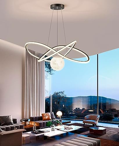 Pendelleuchte Wohnzimmer LED Pendellampe Wohnzimmerlampe dimmbar Höhe mit Fernbedienung Kronleuchter stimmungsvoll Esszimmerlampe Schlafzimmer Lampe Aluminium Runde Acryl Hängeleuchte (schwarz)… von QAZPLM