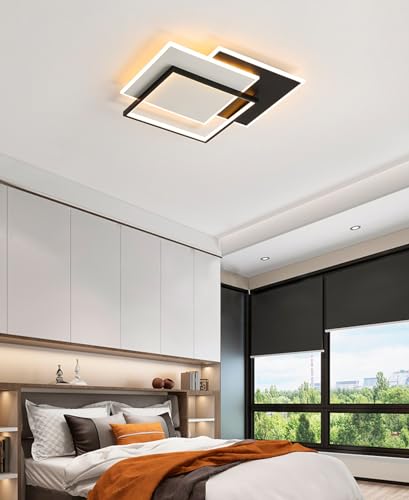 QAZPLM LED Deckenlampe Dimmbar Schlafzimmer Deckenleuchte Modern Design Schwarz Schlafzimmerlampe mit Fernbedienung Deckenbeleuchtung, Wohnzimmer Deckenleuchte (40, Watt)… von QAZPLM