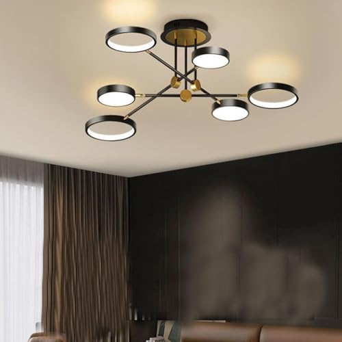 QAZPLM LED Wohnzimmer Deckenleuchte Dimmbar deckenleuchte schwarz mit Fernbedienung，Deckenleuchte Schlafzimmer,Wohnzimmerlampe Golden deckenlampe wohnzimmer modern (schwarz, 6 Köpfe 100CM) von QAZPLM
