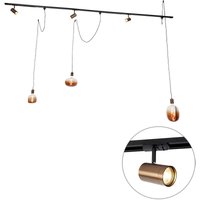 1-Phasen-Schienensystem mit 3 Strahlern und Hängelampen dunkelbronze - Cavalux Jeana 1-Phasen-Schienensystem mit 3 Strahlern und Hängelampen dunkelbronze - Cavalux Jeana von QAZQA