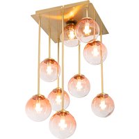 Art-Deco-Deckenlampe Gold mit rosa Glas 9 Lichter - Athen von QAZQA