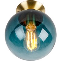 Art Deco Deckenleuchte messing mit ozeanblauem Glaslampenschirm - Pallon von QAZQA