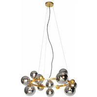 Art Deco Hängelampe Gold mit Rauchglas 12 Lichter - David Art Deco Hängelampe Gold mit Rauchglas 12 Lichter - David von QAZQA