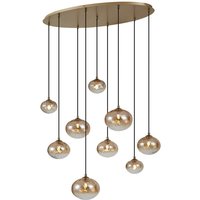 Art-Deco-Hängelampe Gold mit bernsteinfarbenem Glas 9-flammig - Jia Art-Deco-Hängelampe Gold mit bernsteinfarbenem Glas 9-flammig - Jia von QAZQA
