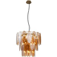 Art-Déco-Hängelampe Gold mit bernsteinfarbenem Glas Oval 14-Lichter - Mochan von QAZQA