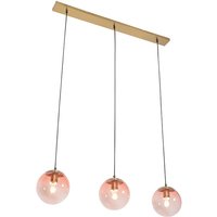 Qazqa - Art Deco Hängelampe Messing mit rosa Glas 3-Licht - Pallon Mezzi von QAZQA
