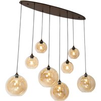 Art-Deco-Hängelampe aus dunkler Bronze mit bernsteinfarbenem Glas, oval, 8-flammig – Sandra Art-Deco-Hängelampe aus dunkler Bronze mit bernsteinfarbenem Glas, oval, 8-flammig – Sandra von QAZQA
