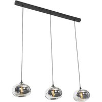 Art Deco Hängelampe schwarz 3-flammig mit Rauchglas - Busa Art Deco Hängelampe schwarz 3-flammig mit Rauchglas - Busa von QAZQA