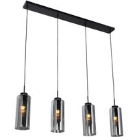 Art-Deco-Hängelampe schwarz mit Rauchglas 4-flammig – Laura von QAZQA