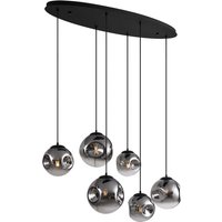 Art-Deco-Hängelampe schwarz mit ovaler Deckenplatte und Rauchglas 6-flammig - Douglass von QAZQA