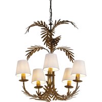 Art Deco Kronleuchter Gold 5-Licht mit weißen Kappen - Botanica von QAZQA