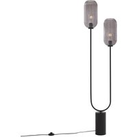 Qazqa - Art Deco Stehleuchte schwarz mit Rauchglas 2-flammig - Rid von QAZQA
