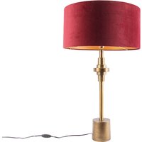 Art Deco Tischlampe Bronze Veloursschirm Rot 50 cm - Diverso von QAZQA