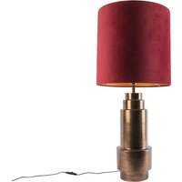 Art Deco Tischlampe Bronze Veloursschirm Rot mit Gold 50cm - Bruut von QAZQA