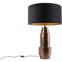 Art Deco Tischlampe Bronze Veloursschirm schwarz mit Gold 50cm - Bruut von QAZQA