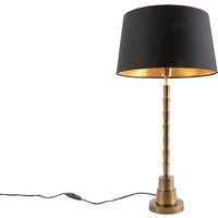 Art Deco Tischlampe Bronze mit Baumwollschirm schwarz 35 cm - Pisos von QAZQA