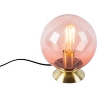 Art Deco Tischlampe Messing mit rosa Glas - Pallon von QAZQA