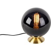 Art Deco Tischlampe Messing mit schwarzem Glas - Pallon von QAZQA