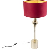 Art Deco Tischlampe mit Veloursschirm rot 35 cm - Diverso von QAZQA