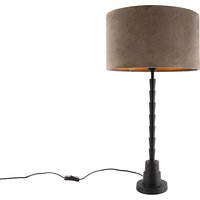 Art Deco Tischlampe schwarz 35 cm Veloursschirm taupe - Pisos von QAZQA