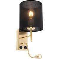 Art Deco Wandlampe Gold mit schwarzem Baumwollschirm - Stacca von QAZQA