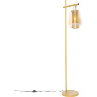 Art Deco Stehlampe Gold mit Bernsteinglas - Kevin von QAZQA