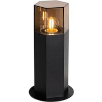 Qazqa - Außen-Stehleuchte schwarz mit Rauchschirm sechseckig 30 cm - Denmark von QAZQA