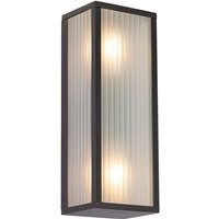 Außenwandleuchte schwarz mit geripptem Glas 2-flammig IP44 - Charlois von QAZQA