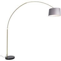 Bogenlampe Messing mit Marmorstoffschirm grau 45 cm - xxl von QAZQA