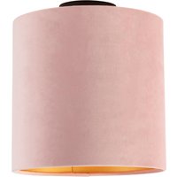 Deckenleuchte Samtschirm rosa/gold 25 cm - Schwarzer Combi von QAZQA