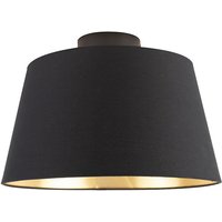 Deckenleuchte mit Baumwollschirm schwarz mit Gold 32 cm - Combi schwarz von QAZQA