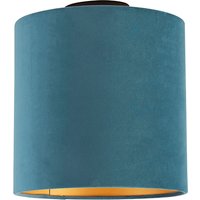 Deckenleuchte mit Samtschirm blau/gold 25 cm - Combi schwarz von QAZQA