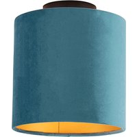 Deckenleuchte mit Veloursschirm blau mit Gold 20 cm - Combi schwarz von QAZQA