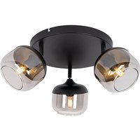 Design-Spot schwarz mit Gold und Rauchglas 3-flammig rund – Kyan Design-Spot schwarz mit Gold und Rauchglas 3-flammig rund – Kyan von QAZQA