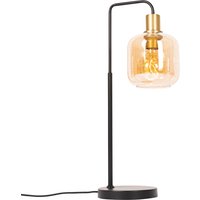 Design-Tischlampe schwarz mit Messing und bernsteinfarbenem Glas – Zuzanna von QAZQA