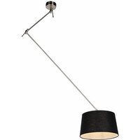 Hängelampe mit Leinenschirm schwarz 35 cm - Blitz i Stahl von QAZQA