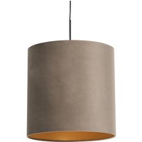 Hängelampe mit Samtschirm taupe mit Gold 40 cm - Combi von QAZQA
